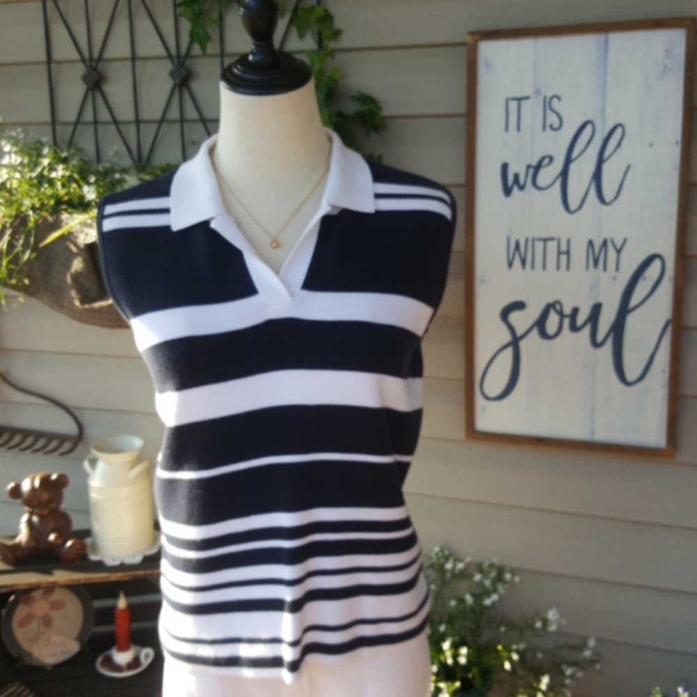 DESIGNERS ORIGINALS ♡ Sweet Vintage Navy 'n White Striped Knit Sleeveless Top MP